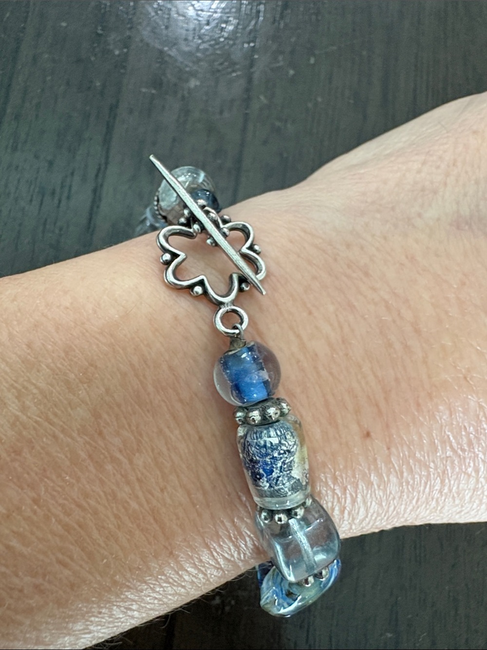 Sterling Silver  Glass Bead Toggle Bracelet